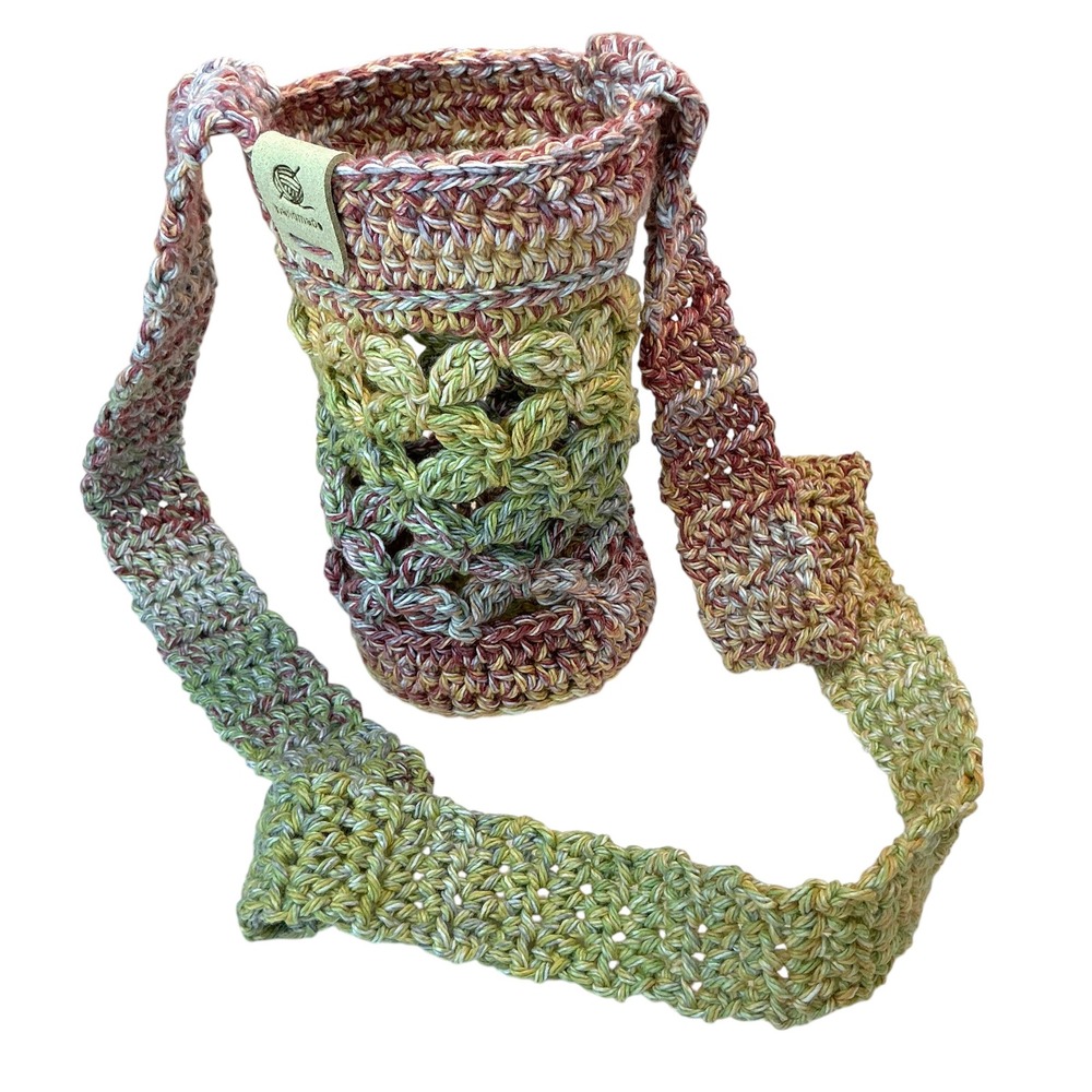 Handmade Multi Crochet Water Bottle Holder Unisex OS Crossbody Boho Sling - Picture 4 of 17